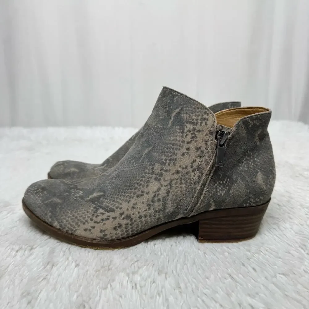 LUCKY BRAND / Bekleen tan gray snakeskin printed suede leather ankle boots / 8.5